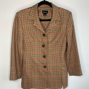 Vintage 90s Leslie Fay Tan Multicolor Houndstooth Button up Blazer Jacket 10